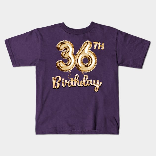 36th Birthday Gifts - Party Balloons Gold Kids T-Shirt by BetterManufaktur